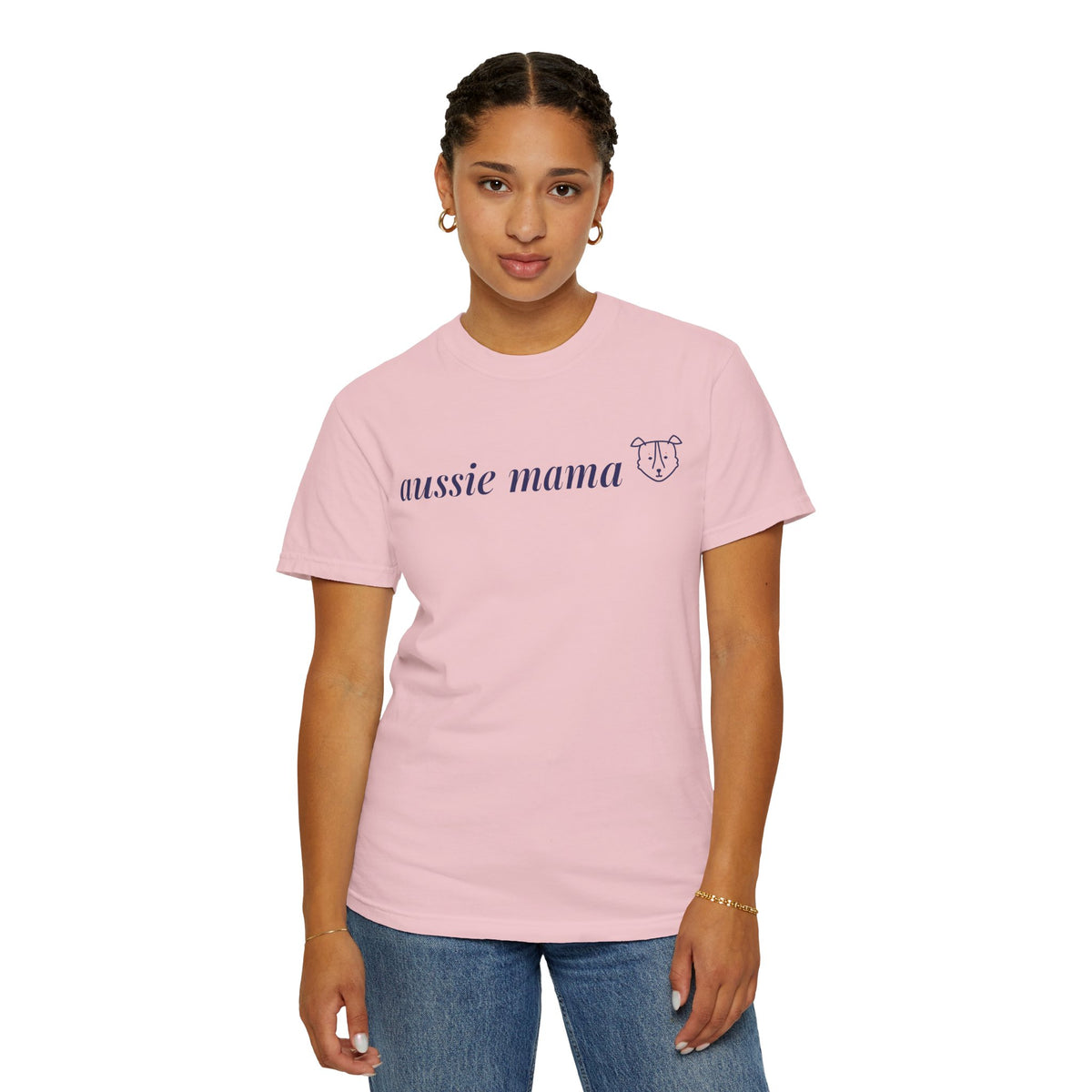 Aussie Mama Shirt, Comfort Colors Australian Shepherd Mom Tee, Cute Aussie Dog Face Line Art Gift, Minimalist Dog Mom T-Shirt