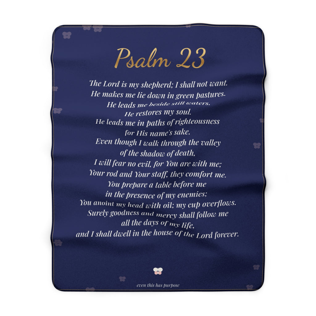Psalm 23 Blanket in Navy, The Lord Is My Shepherd Scripture Throw, Sherpa Fleece Bible Verse Blanket, Christian Comfort Gift