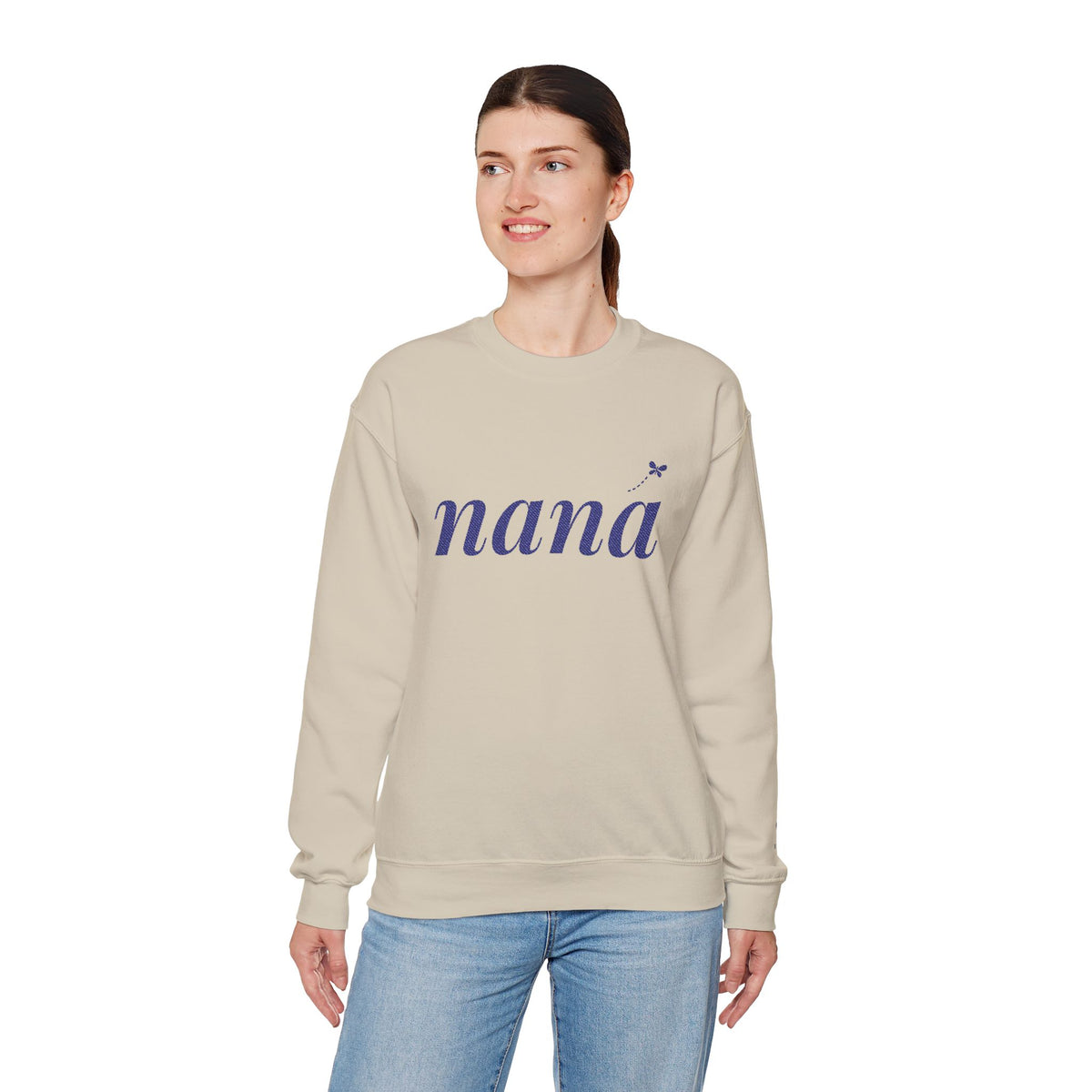 Personalized Nana Sweatshirt, Embroidered Nana Crewneck, Grandchild's Initial on Sleeve, Navy Thread, Grandma Christmas Gift