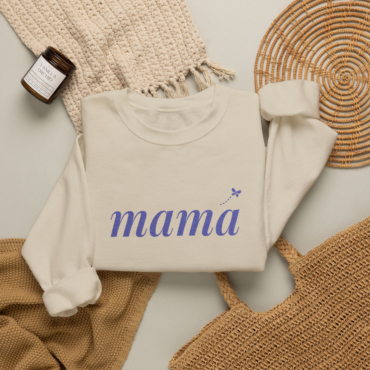 Personalized Mama Sweatshirt, Embroidered Mama Crewneck, Child's Initial on Sleeve, Navy Thread, Mom Christmas Gift, New Mom Gift