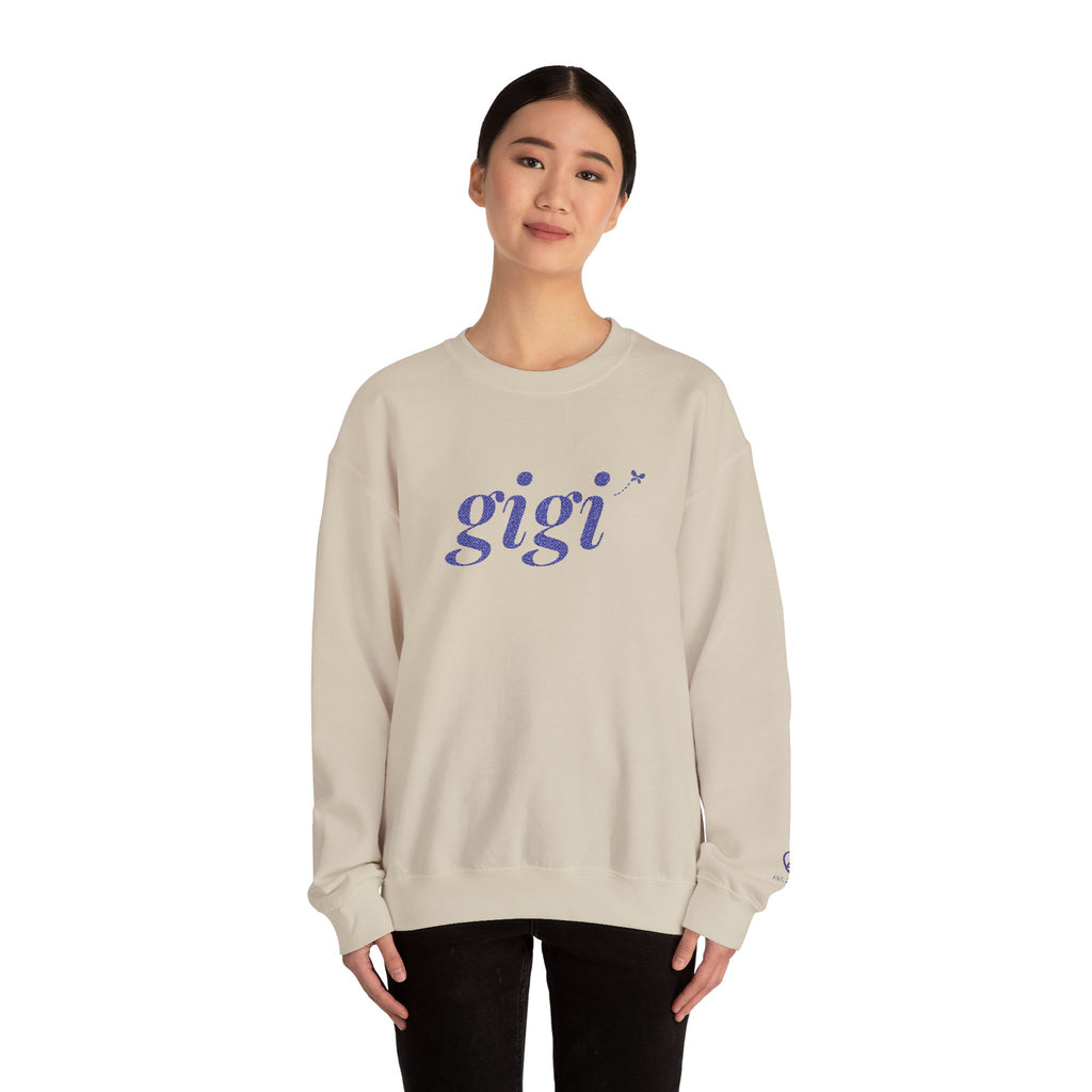 Personalized Gigi Sweatshirt, Embroidered Gigi Crewneck, Grandchild's Initial on Sleeve, Navy Thread, Grandma Christmas Gift
