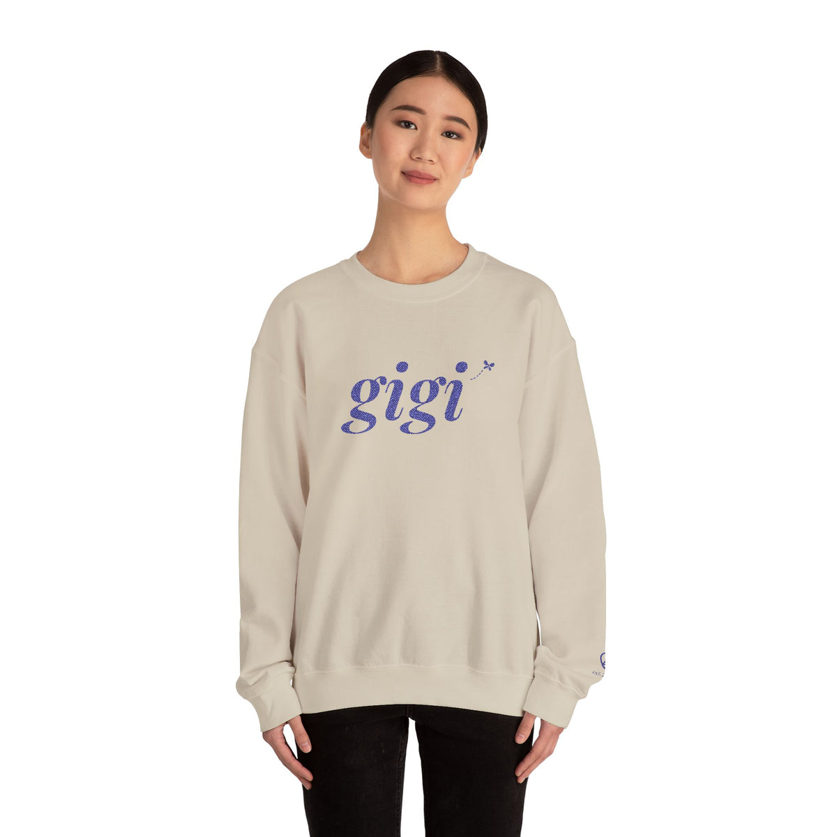 Personalized Gigi Sweatshirt, Embroidered Gigi Crewneck, Grandchild's Initial on Sleeve, Navy Thread, Grandma Christmas Gift