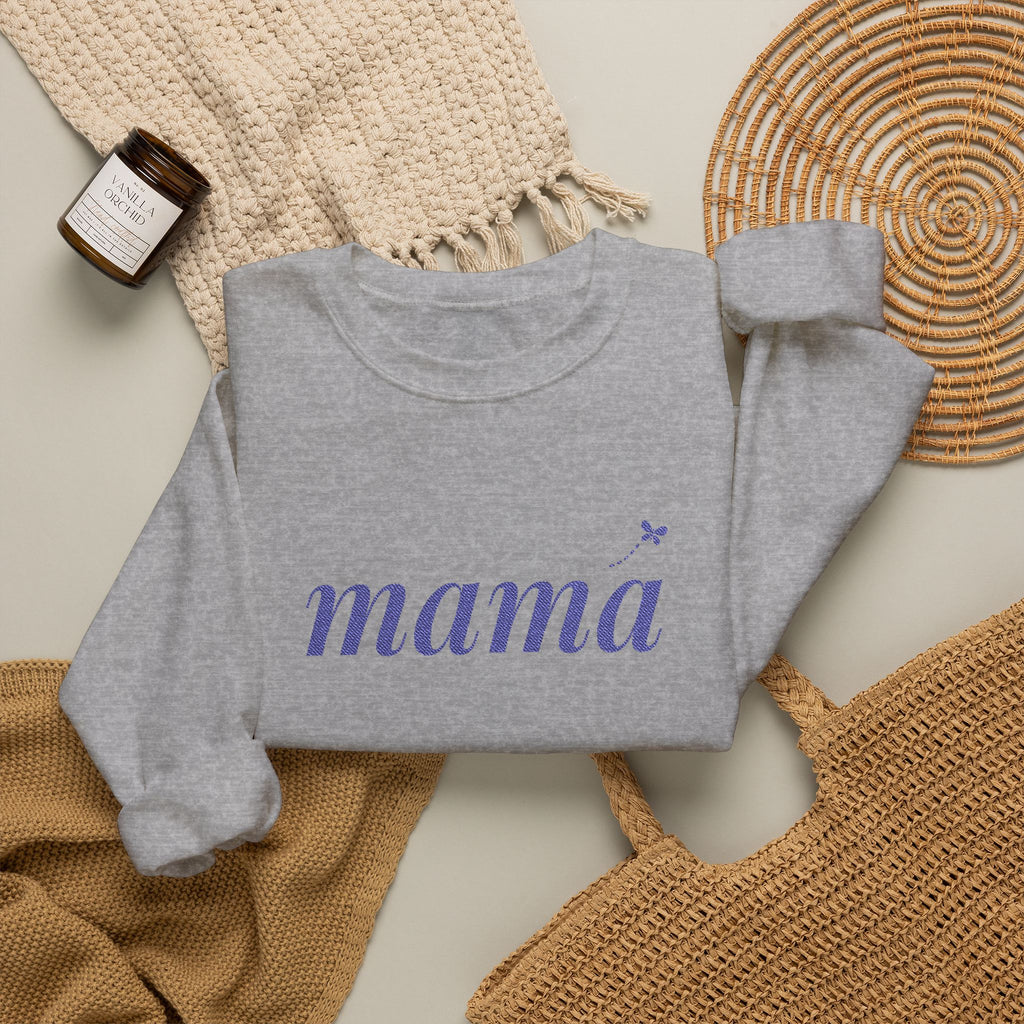 Personalized Mama Sweatshirt, Embroidered Mama Crewneck, Child's Initial on Sleeve, Navy Thread, Mom Christmas Gift, New Mom Gift