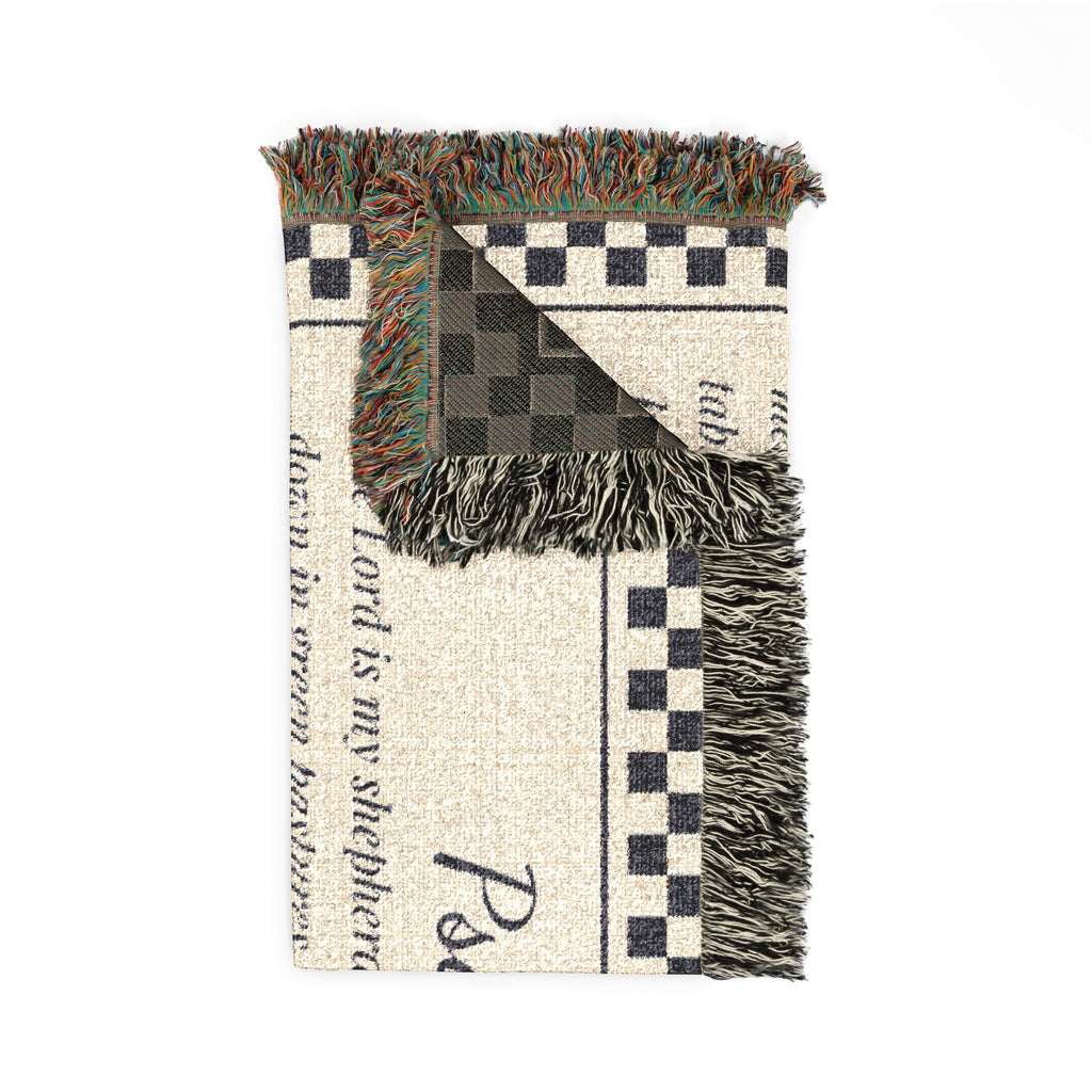 Psalm 23 Woven Blanket, The Lord Is My Shepherd Scripture Throw, Checkered Woven Cotton Bible Verse Blanket