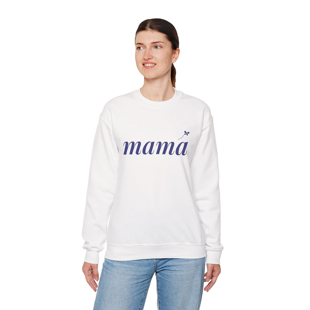 Personalized Mama Sweatshirt, Embroidered Mama Crewneck, Child's Initial on Sleeve, Navy Thread, Mom Christmas Gift, New Mom Gift