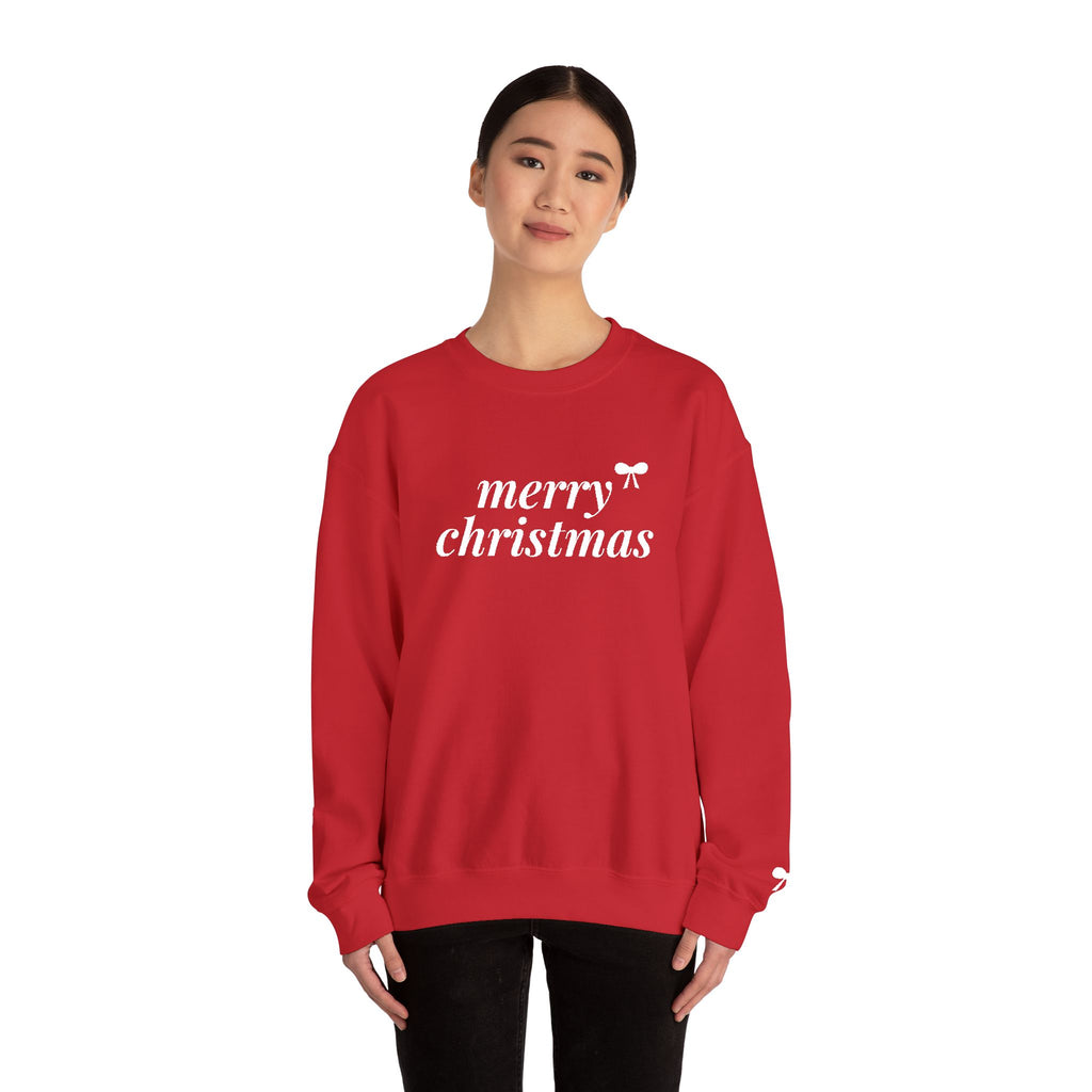 Merry Christmas Embroidered Sweatshirt, Bow Christmas Crewneck for Women, Cute Coquette Holiday Sweater, Christmas Gift for Her