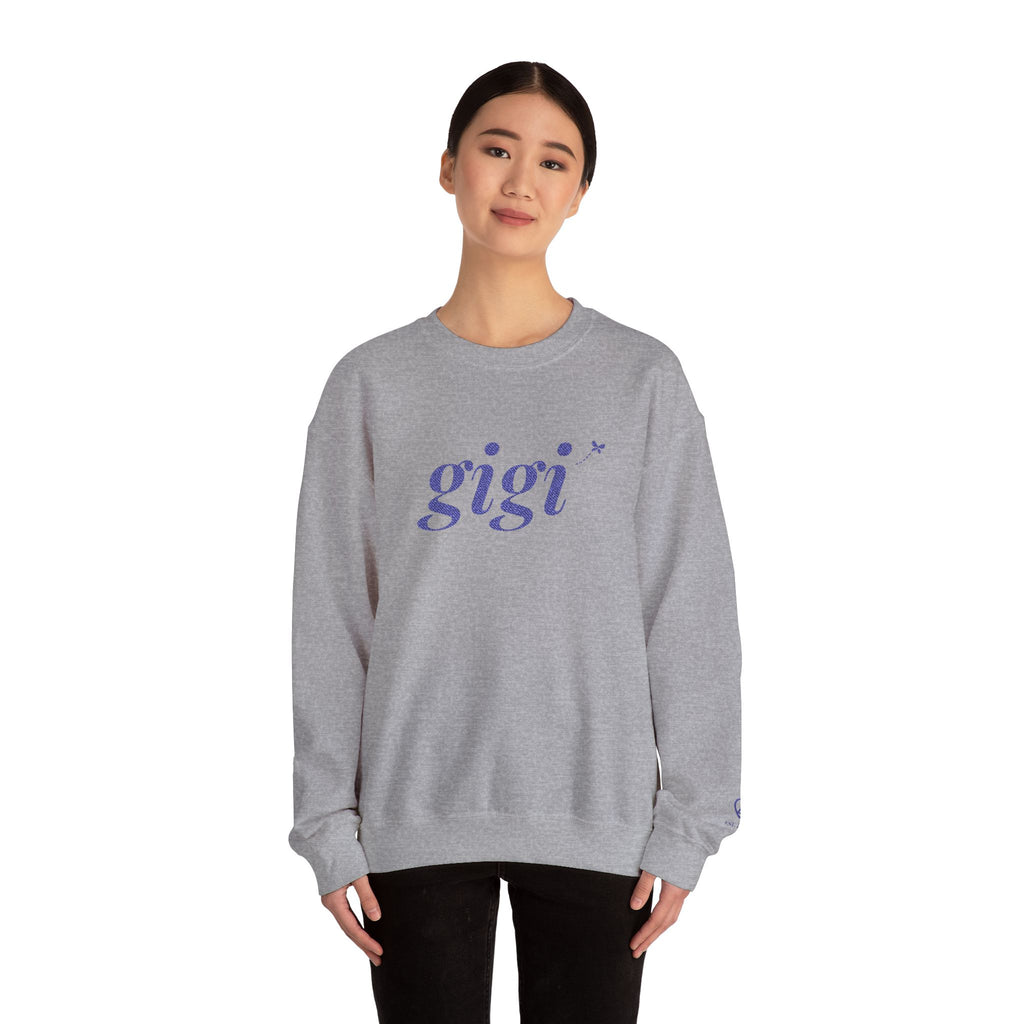 Personalized Gigi Sweatshirt, Embroidered Gigi Crewneck, Grandchild's Initial on Sleeve, Navy Thread, Grandma Christmas Gift