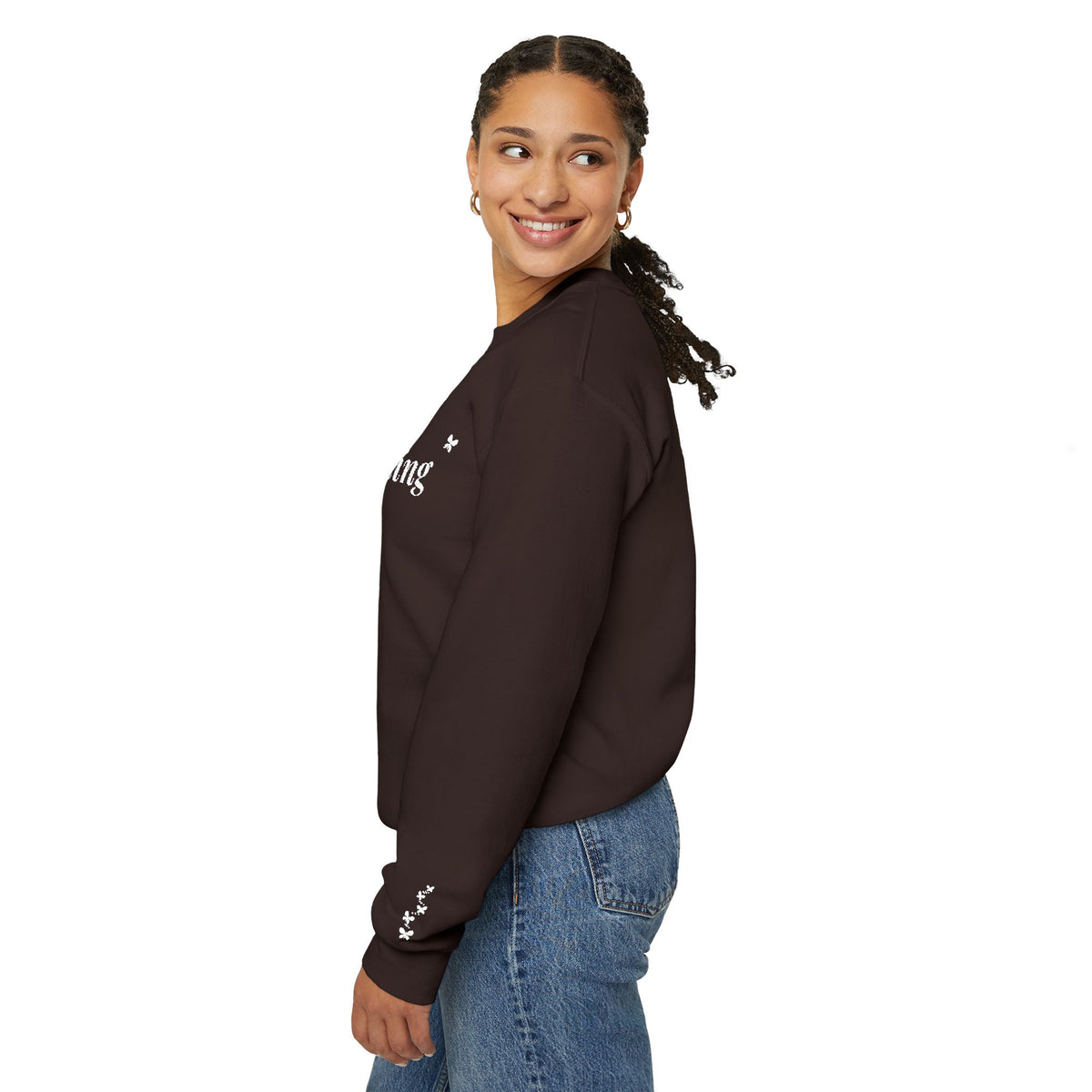 Becoming embroidered Christian sweatshirt with butterfly sleeve