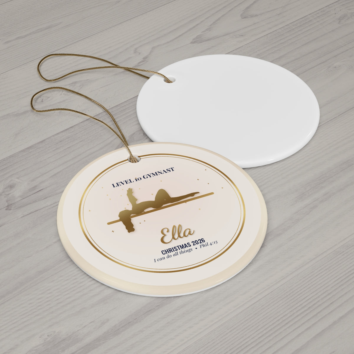 Gymnast Christmas Ornament, Personalized Gymnastics Ornament, Gold Silhouette or Photo