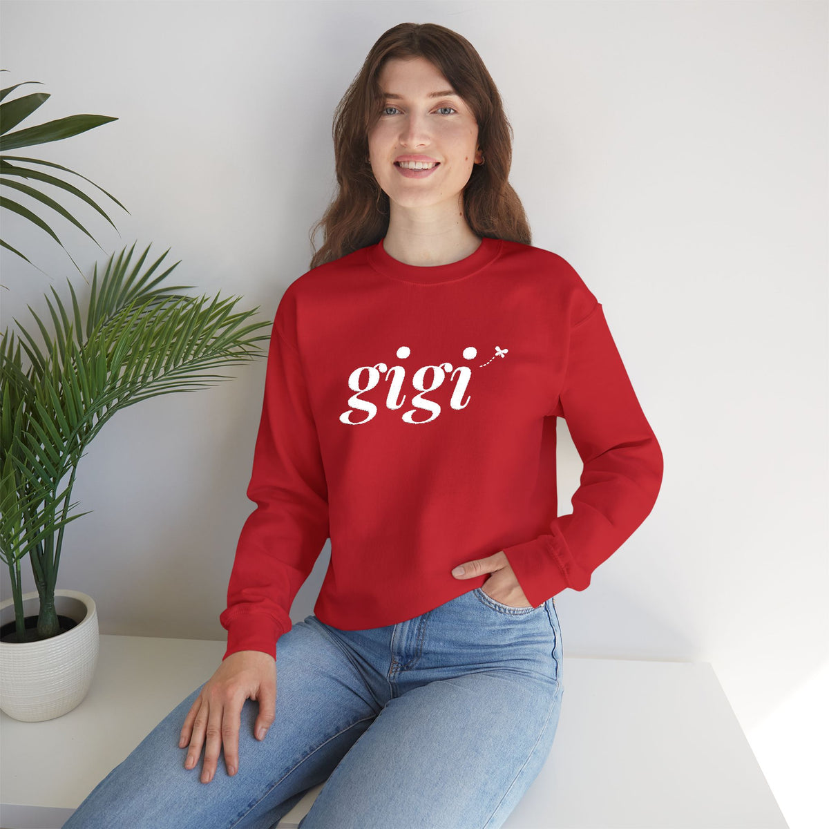 Personalized Gigi Sweatshirt, Embroidered Gigi Crewneck, Grandchild's Initial on Sleeve, White Thread, Grandma Christmas Gift