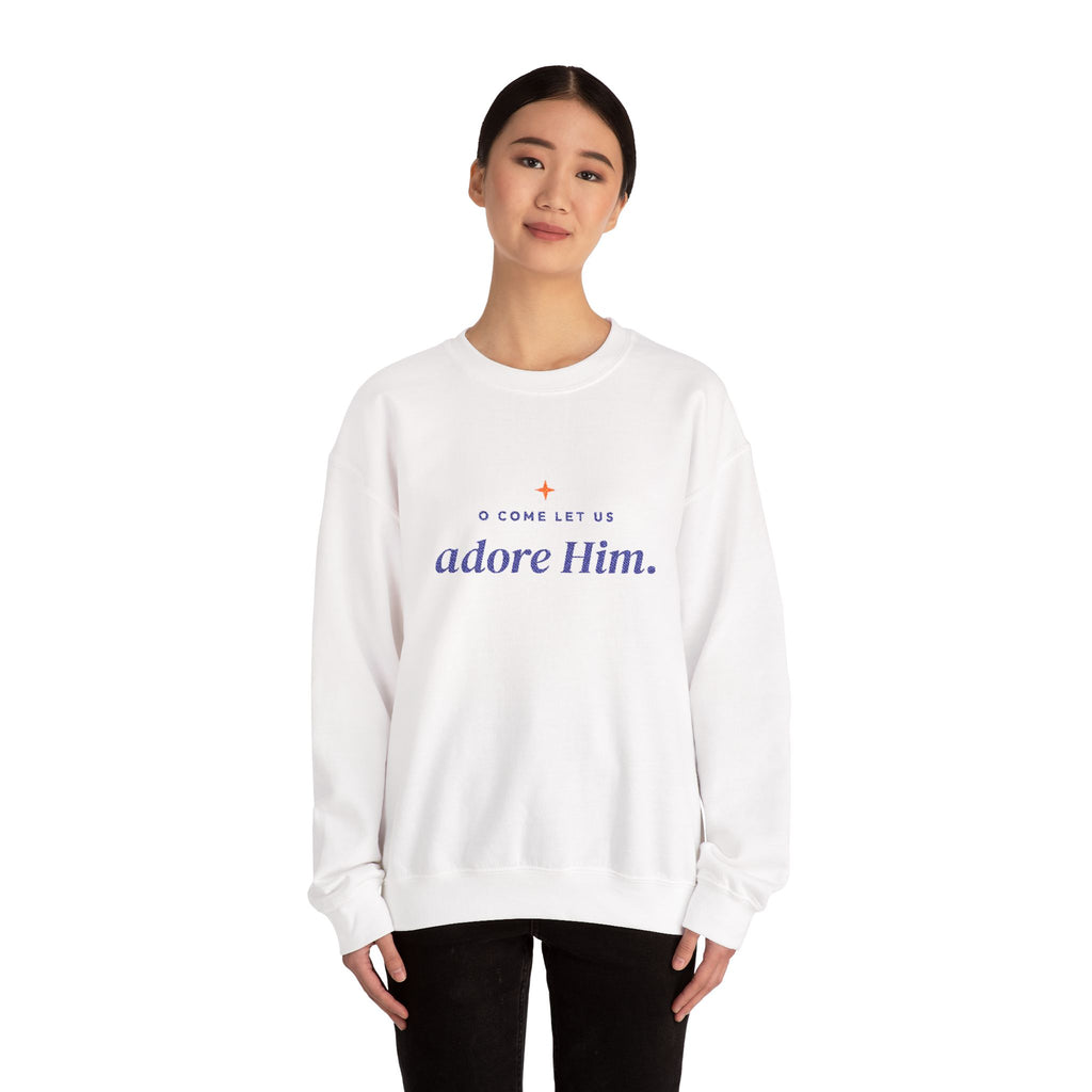 O Come Let Us Adore Him embroidered Christian Christmas sweatshirt