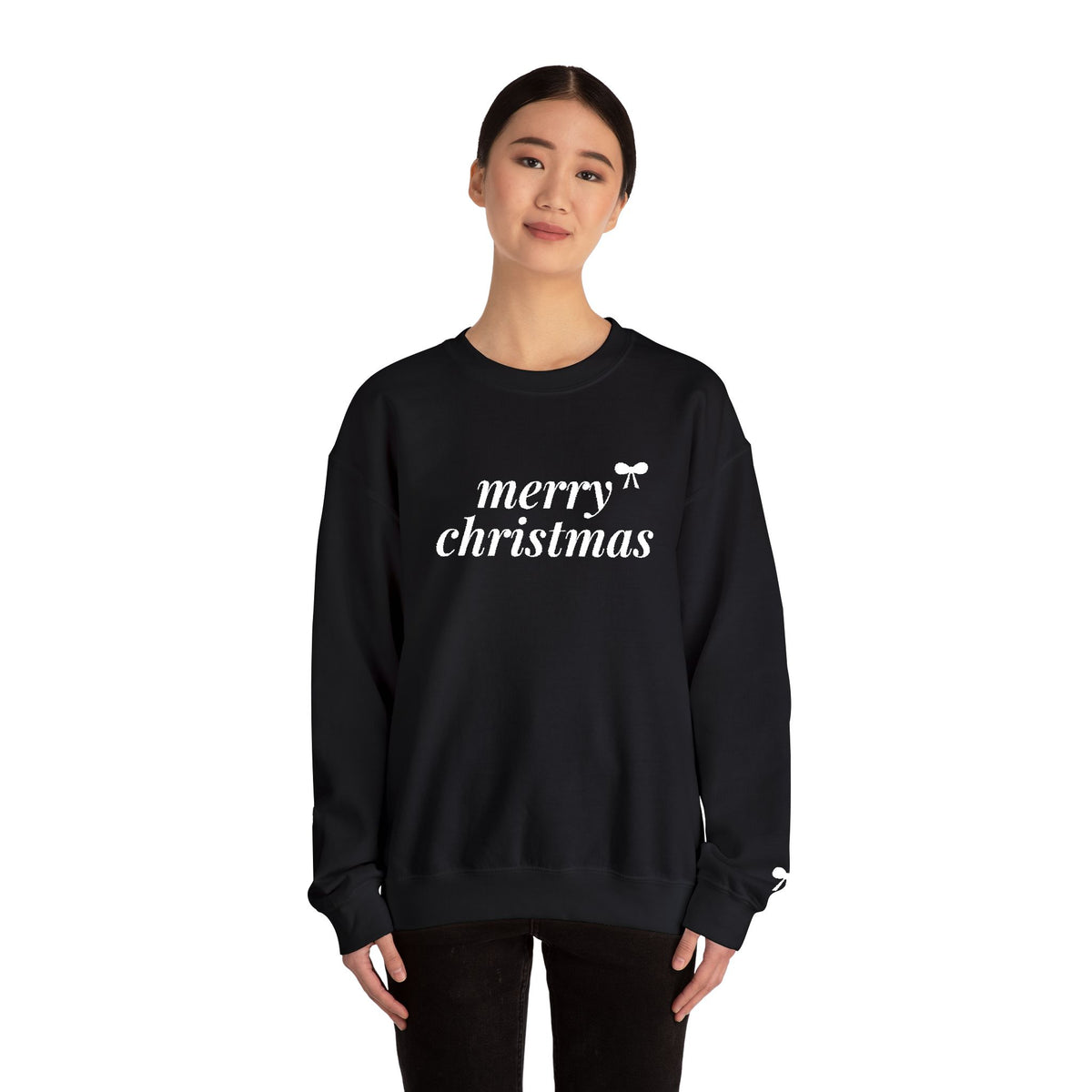 Merry Christmas Embroidered Sweatshirt, Bow Christmas Crewneck for Women, Cute Coquette Holiday Sweater, Christmas Gift for Her