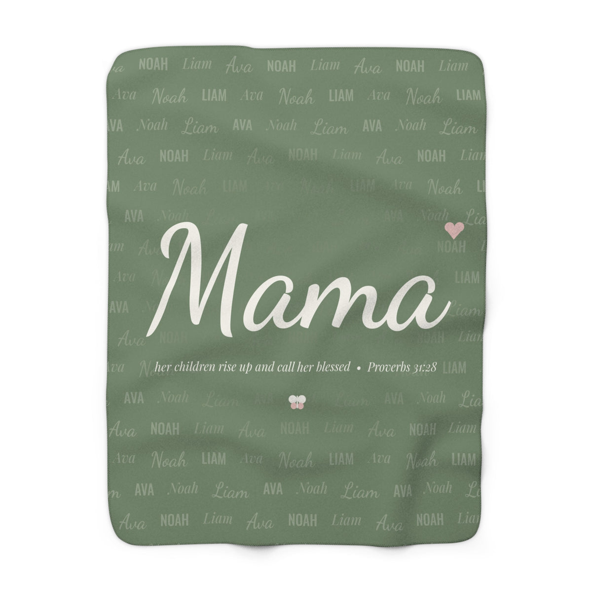 Personalized Mama Blanket with Kids Names, Sherpa Fleece Throw, Christian Mom Gift, Proverbs 31:28