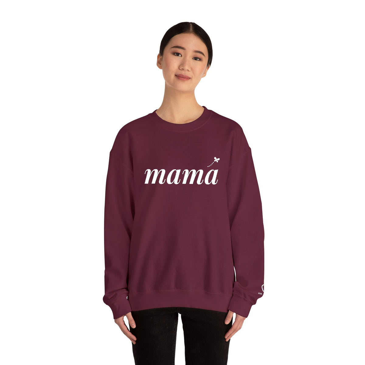 Personalized Mama Sweatshirt, Embroidered Mama Crewneck, Child's Initial on Sleeve, White Thread, Mom Christmas Gift, New Mom Gift
