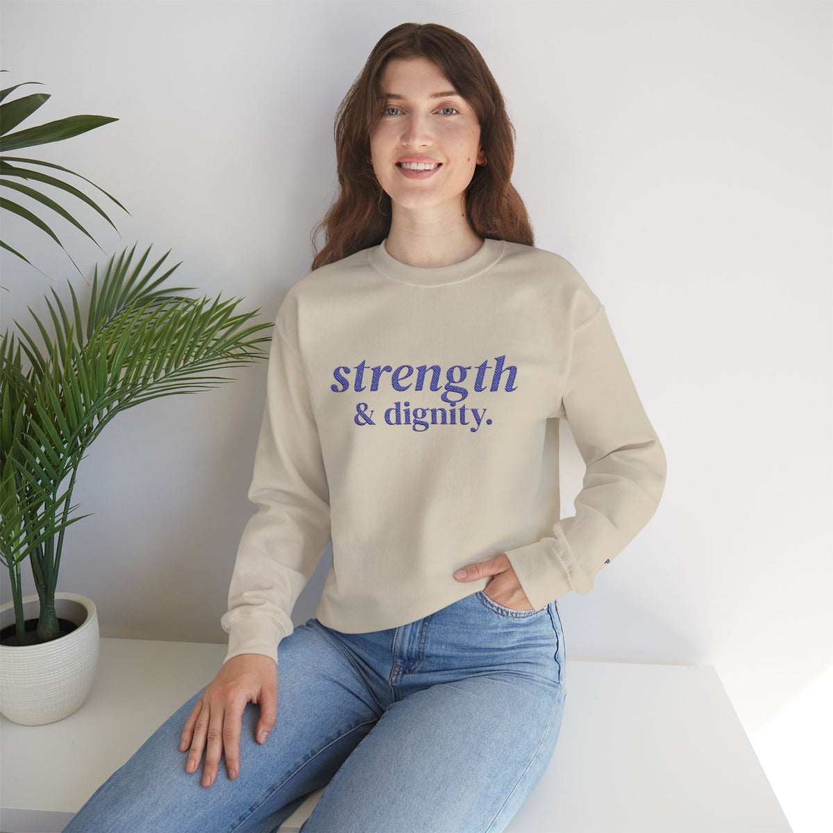 Strength and Dignity Proverbs 31:25 embroidered Christian sweatshirt