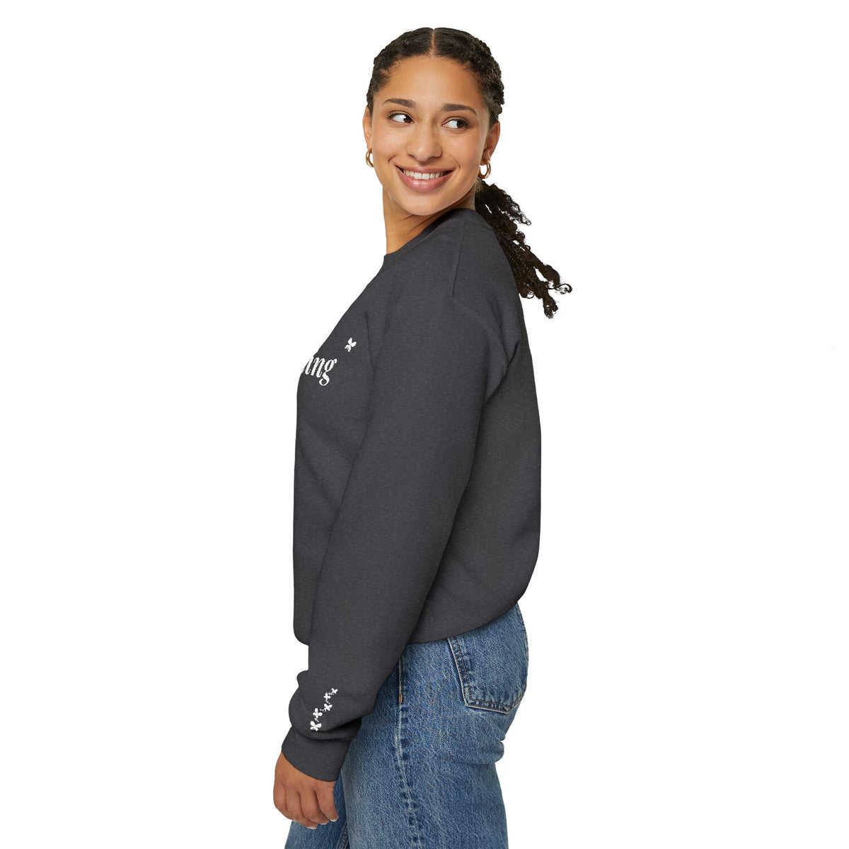Becoming embroidered Christian sweatshirt with butterfly sleeve